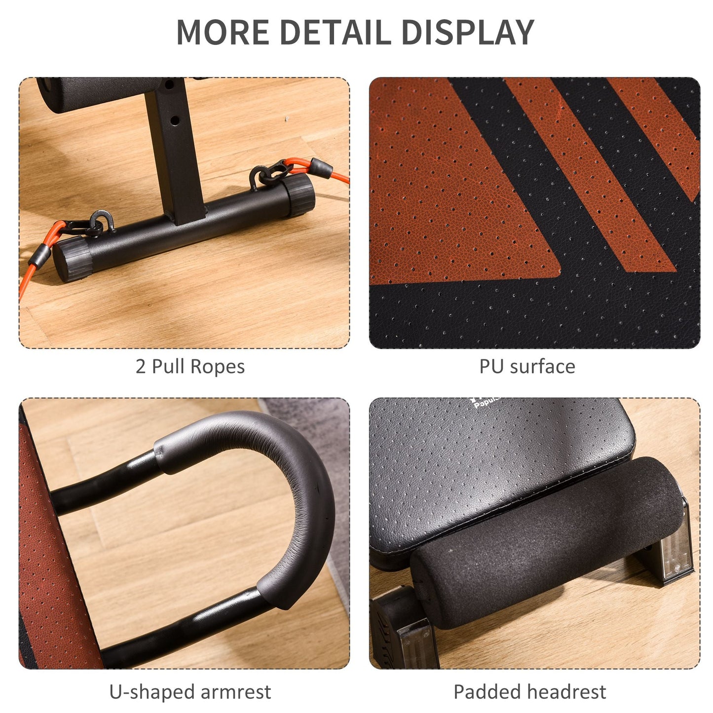 Multifunctional Sit Up Bench Adjustable Utility Board Ab Exercise Workout Fitness with Headrest for Home, Office and Gym, Black-3