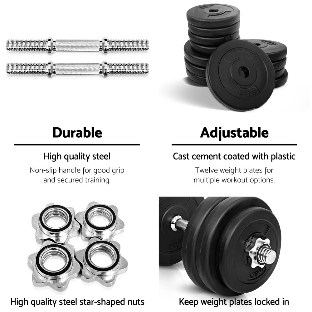 30kg Dumbbells Dumbbell Set Weight Plates Home Gym Fitness Exercise-4