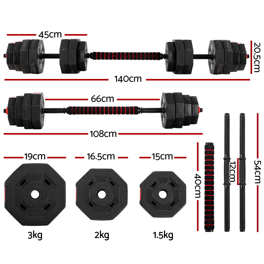 40KG 2-in-1 Dumbbell Barbell Set Adjustable Dumbbells Weights Home Gym Fitness-1