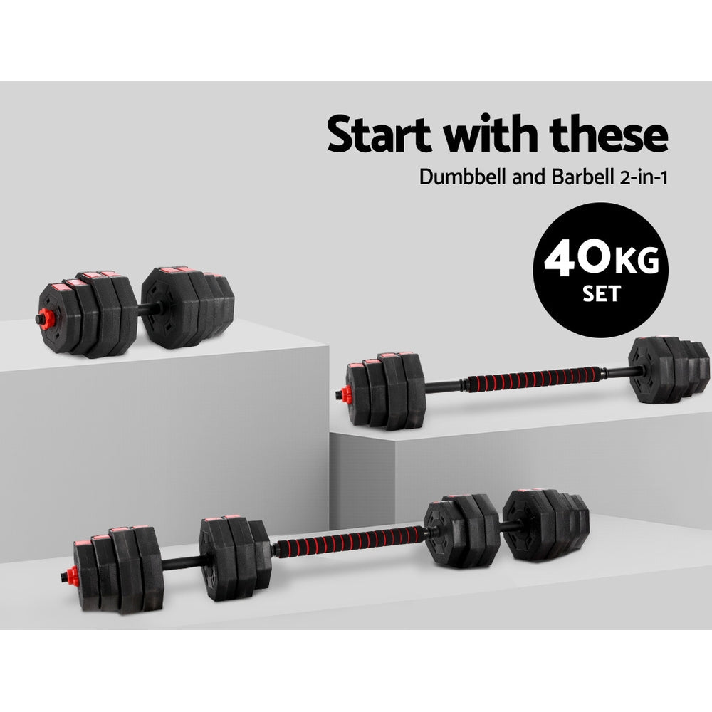 40KG 2-in-1 Dumbbell Barbell Set Adjustable Dumbbells Weights Home Gym Fitness-4