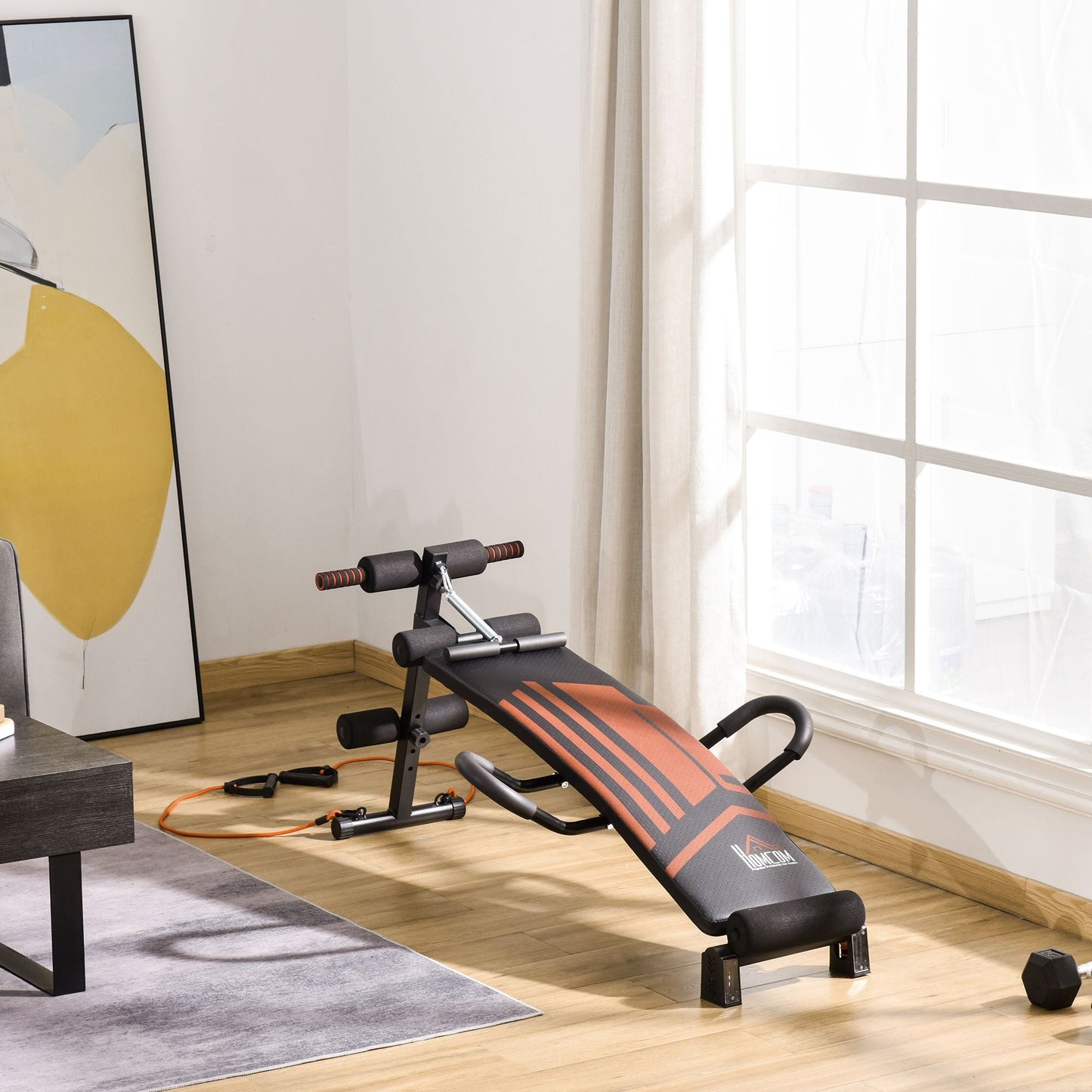Multifunctional Sit Up Bench Adjustable Utility Board Ab Exercise Workout Fitness with Headrest for Home, Office and Gym, Black-1