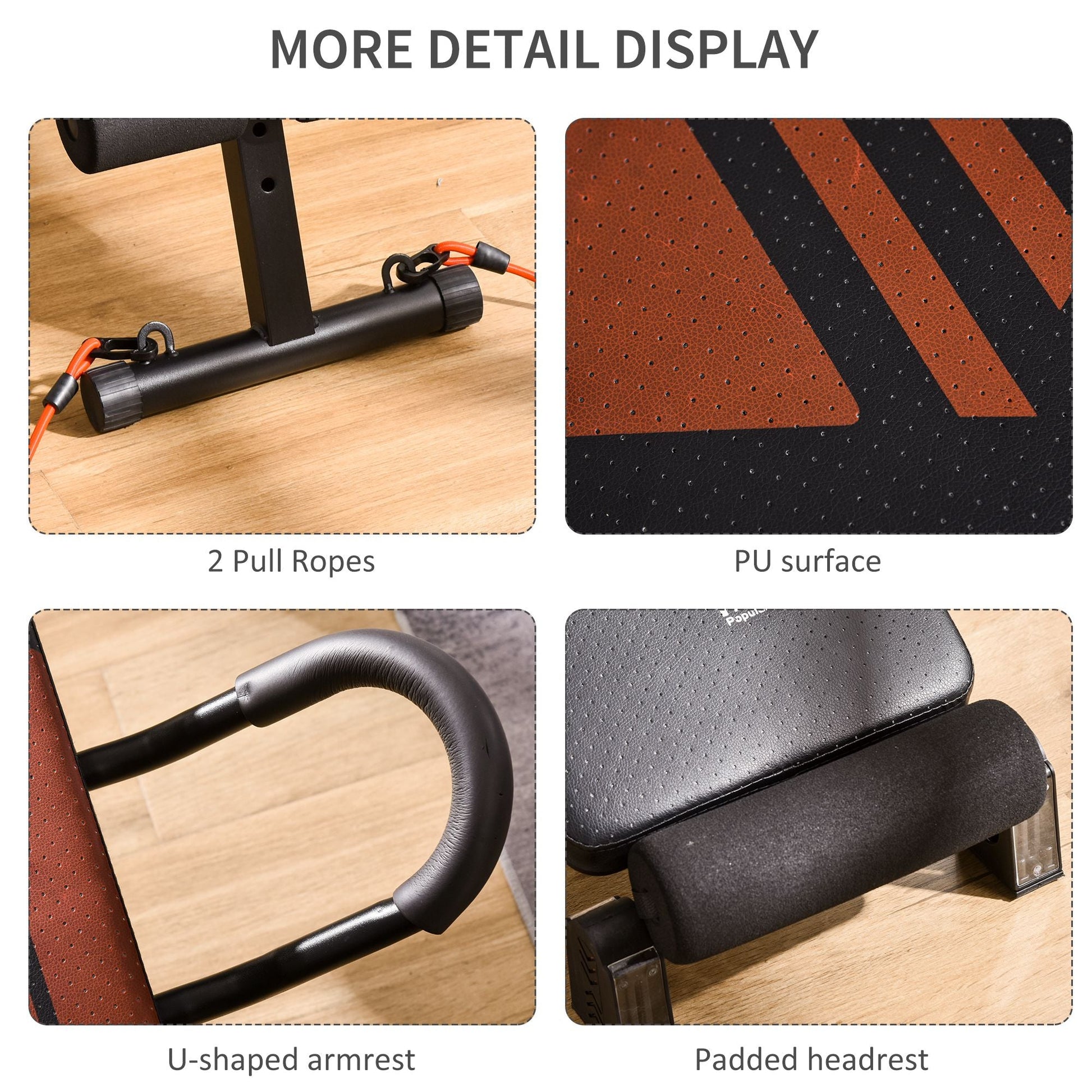 Multifunctional Sit Up Bench Adjustable Utility Board Ab Exercise Workout Fitness with Headrest for Home, Office and Gym, Black-3