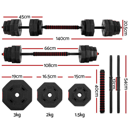 40KG 2-in-1 Dumbbell Barbell Set Adjustable Dumbbells Weights Home Gym Fitness-1