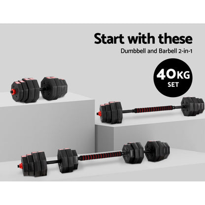 40KG 2-in-1 Dumbbell Barbell Set Adjustable Dumbbells Weights Home Gym Fitness-4